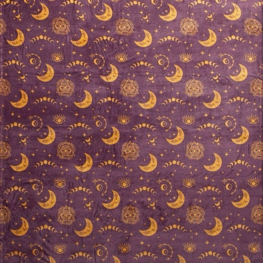 Royal Purple Gold Moon  Phase Star Zodiac Soft Fleece throw Constellation 50x60